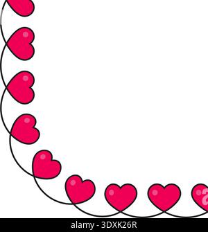 Wavy sinusoidal line with small red hearts placed along a gently rounded and smooth curving shape. Stock Vector