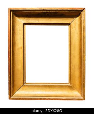 vertical very wide golden painting frame cutout on white background Stock Photo