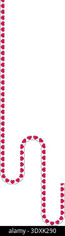 Wavy sinusoidal line with small red hearts evenly distributed along a continuous curved path. Stock Vector