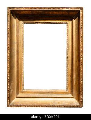 vertical very wide golden picture frame cutout on white background Stock Photo