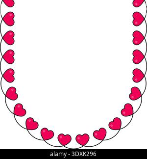 Wavy sinusoidal line with small red hearts along a U-shaped arc, curving smoothly with alternating heart placements. Stock Vector