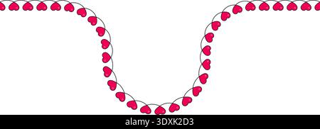Wavy sinusoidal line with small red hearts following a subtle curved path along a primarily straight line. Stock Vector