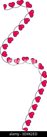 Wavy sinusoidal line with small red hearts alternately positioned along its path, creating an organic and decorative effect. Stock Vector