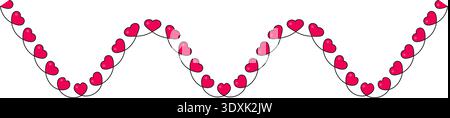 Wavy line with alternating small red hearts along its fluid curved path, forming an elegant decorative element. Stock Vector