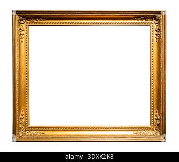 horizontal old golden carved painting frame cutout on white background Stock Photo