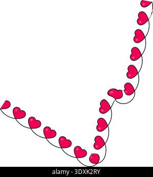 Spiky stroke with alternating small red hearts along its jagged path, adding a bold and dynamic decorative touch. Stock Vector