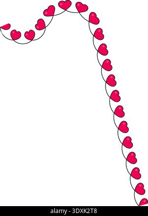 Path with sharp, straight-edged turns and small red hearts positioned along its alternating angles, forming a dynamic design. Stock Vector