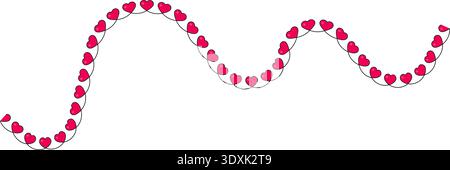 Staggered line with alternating small red hearts along its uneven and offset path, creating a rhythmic decorative design. Stock Vector