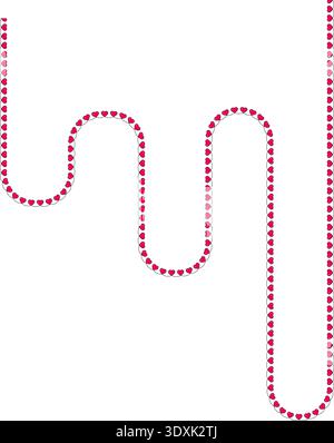Wavy sinusoidal line with small red hearts along a continuous sinuous curve, forming an organic flowing path. Stock Vector