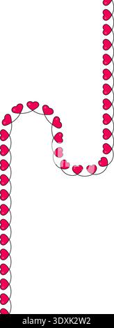 Two opposite curved lines with small red hearts alternating along their flowing paths, forming a symmetrical decorative design. Stock Vector