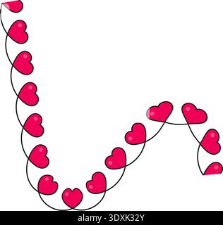 Sketched zigzag line with small red hearts alternating along its wavy path, creating a decorative and dynamic design. Stock Vector