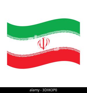 Iran national flag vector, waving design, emblem, Kufic script pattern Stock Vector