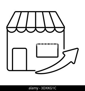 Growth and success in retail trade and service. Shop building icon, arrow up. Sales increase, network expansion, positive dynamics Stock Vector