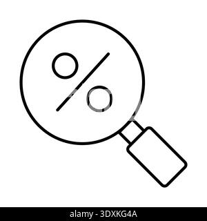 Magnifying glass with percent sign inside. Studying, analyzing, searching profitable rates, lucrative deposits, loan conditions. Stock Vector