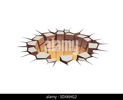 vector hole in the ground with glowing orange light- cracked surface with angular fragments on neutral background Stock Vector