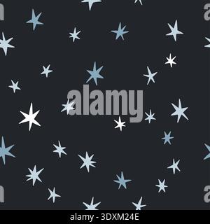 Stars on a black background. Colorful seamless pattern for wallpaper, fabric, clothes, and interior. Vector illustration Stock Vector