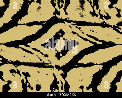 Vibrant abstract pattern with warp distortion on a gold background. Creative visual glitch and wave effect with black organic lines. Modern aesthetic Stock Photo