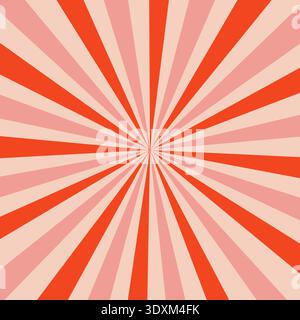 Candy color sunburst background. Abstract sunbeam design wallpaper. Colorful red and pink lines for template, banner, poster, flyer for Christmas. Sweet groovy cartoon vector backdrop Stock Vector