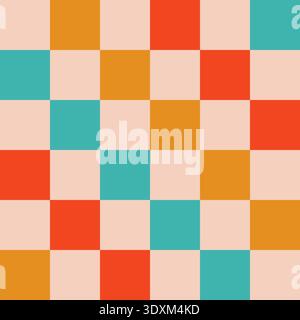 Christmas wavy groovy checker vector background. Retro holiday fluid abstract checkerboard backdrop. Xmas curved distorted check abstract geometric seamless pattern. Pink, red, green, and gold color Stock Vector