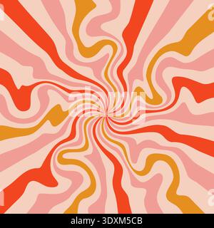 Acid wave rainbow line background in the 1970s 1960s hippie style. carnival wallpaper pattern retro vintage 70s 60s groove. Psychedelic poster background. Vector design illustration. Gold and red Stock Vector