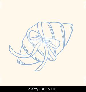 Minimalist hand drawn croissant with decorative bowtie in blue outline style. French bakery pastry vector clipart ideal for cafe menu, breakfast Stock Vector
