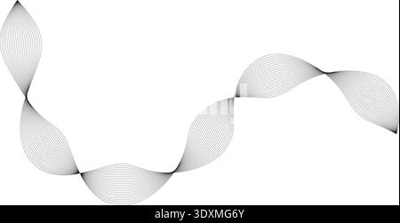 Curved flowing shape with multiple thin parallel lines creating a structure with random angular shifts. Stock Vector