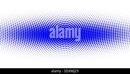 Blue circular halftone pattern with varying dot sizes forming an oval gradient on white Stock Vector