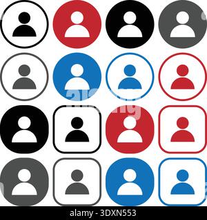 User Profile Avatar Icon Set with Person Silhouette Symbols in Circle and Square Shapes Stock Vector