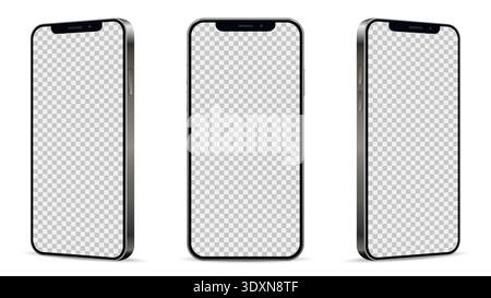 Realistic smartphone mockup from angled view. Mobile phone isolated on white background. Vector illustration. Stock Vector