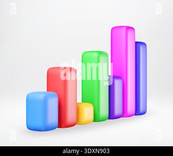 Colorful 3d bar chart showing growth Stock Vector