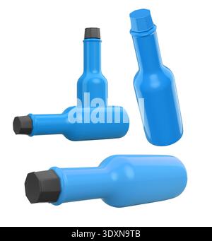Set of glossy plastic sauce bottles with colorful caps, isolated on a ...