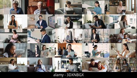 Different people using tablets for worldwide communication, collage view Stock Photo