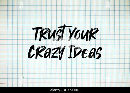 Trust Your Crazy Ideas text written on white notebook sheet with grid Stock Photo