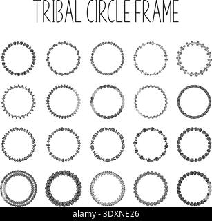 Hand Drawn Tribal Circle Frame Set, Spiral Greek Key Doodle Ornamental Round Border Ring, Aztec Scroll Wave Decorative Circle Clipart, Vintage Ethnic Stock Vector
