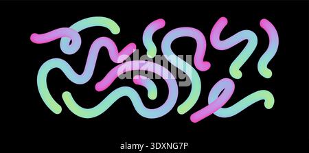 Abstract neon wave design with flowing gradient lines and bright glow effects. Dynamic light ribbons create futuristic pattern with blue curves and Stock Vector