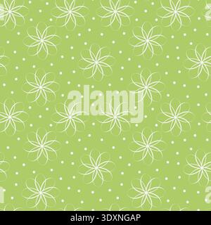 Seamless pattern of abstract outline flowers and dots Minimalistic Flat design Springtime Background. Vector illustration Spring or Easter Greeting Thematic card or Media post Banner, leaflets, labels Stock Vector