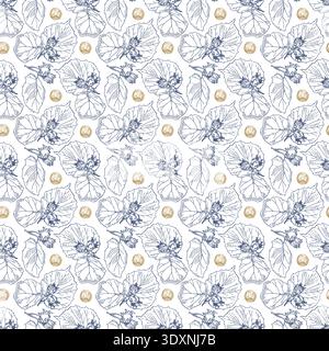 Hazelnut seamless pattern. Square vector illustration with nuts and leaves. Stock Vector