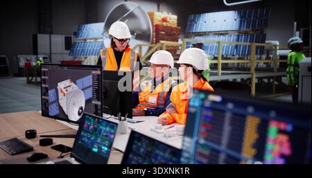 Engineer Leads Diverse Team In Constructing Solar Panels For Rocket Launch Stock Photo