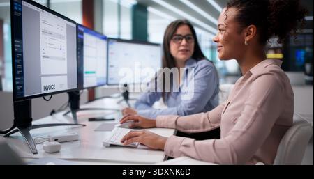 Invoice Crunching Sparks Fresh Idea For Digital Accounting Software. Stock Photo