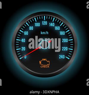 Check Engine Warning Light on Car Dashboard. Vector Illustration. Stock Vector