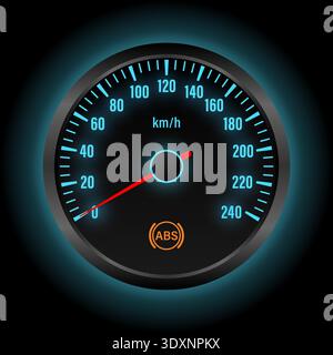 ABS Anti-Lock Braking System Warning Light on Car Dashboard. Vector Illustration. Stock Vector