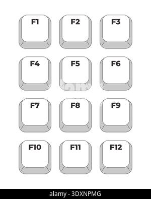 F1-F12 function keys grayscale keyboard hotkey set Stock Vector