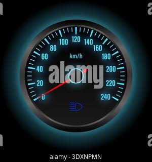 Car Headlight Light on Car Dashboard. Vector Illustration. Stock Vector