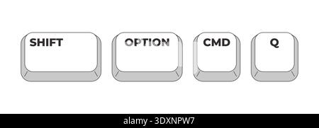 Shift Option CMD Q grayscale keyboard hotkey Stock Vector