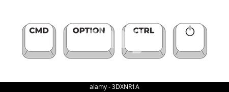 CMD Option CTRL Power grayscale keyboard hotkey Stock Vector