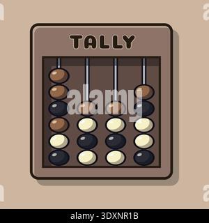 Flat illustration of an abacus scoreboard labeled tally with rows of beads for counting Stock Vector