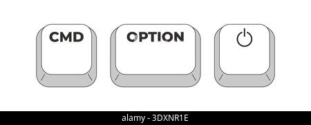 CMD Option Power grayscale keyboard hotkey Stock Vector