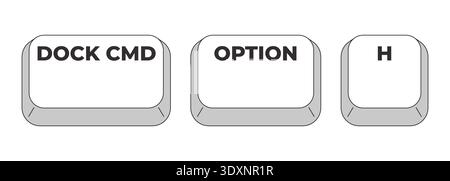 Dock CMD Option H grayscale keyboard hotkey Stock Vector