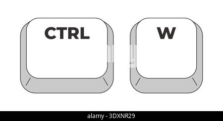 Ctrl W letter grayscale keyboard hotkey Stock Vector