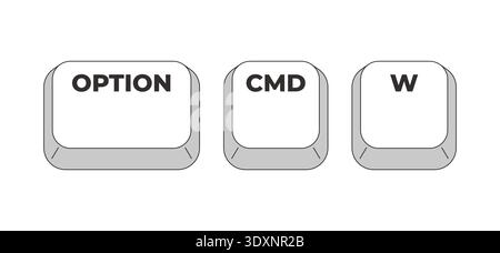 Option Command W grayscale keyboard hotkey Stock Vector